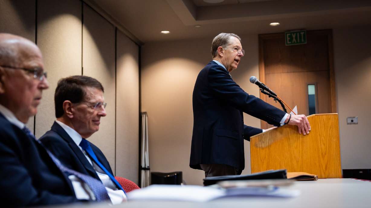 Attorney Jim McConkie discusses plans to pursue a $56 million lawsuit against the U.S. government on behalf of a Venezuelan man sent by U.S. officials to a Salvadoran prison at the Utah State Bar in Salt Lake City on Tuesday.