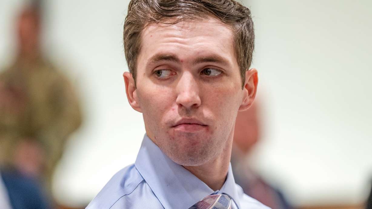 Tyler Robinson, accused in the fatal shooting of Charlie Kirk, appears during a hearing in 4th District Court in Provo, Dec. 11, 2025. Prosecutors say they have shown "aggravating" elements in Robinson's murder case.