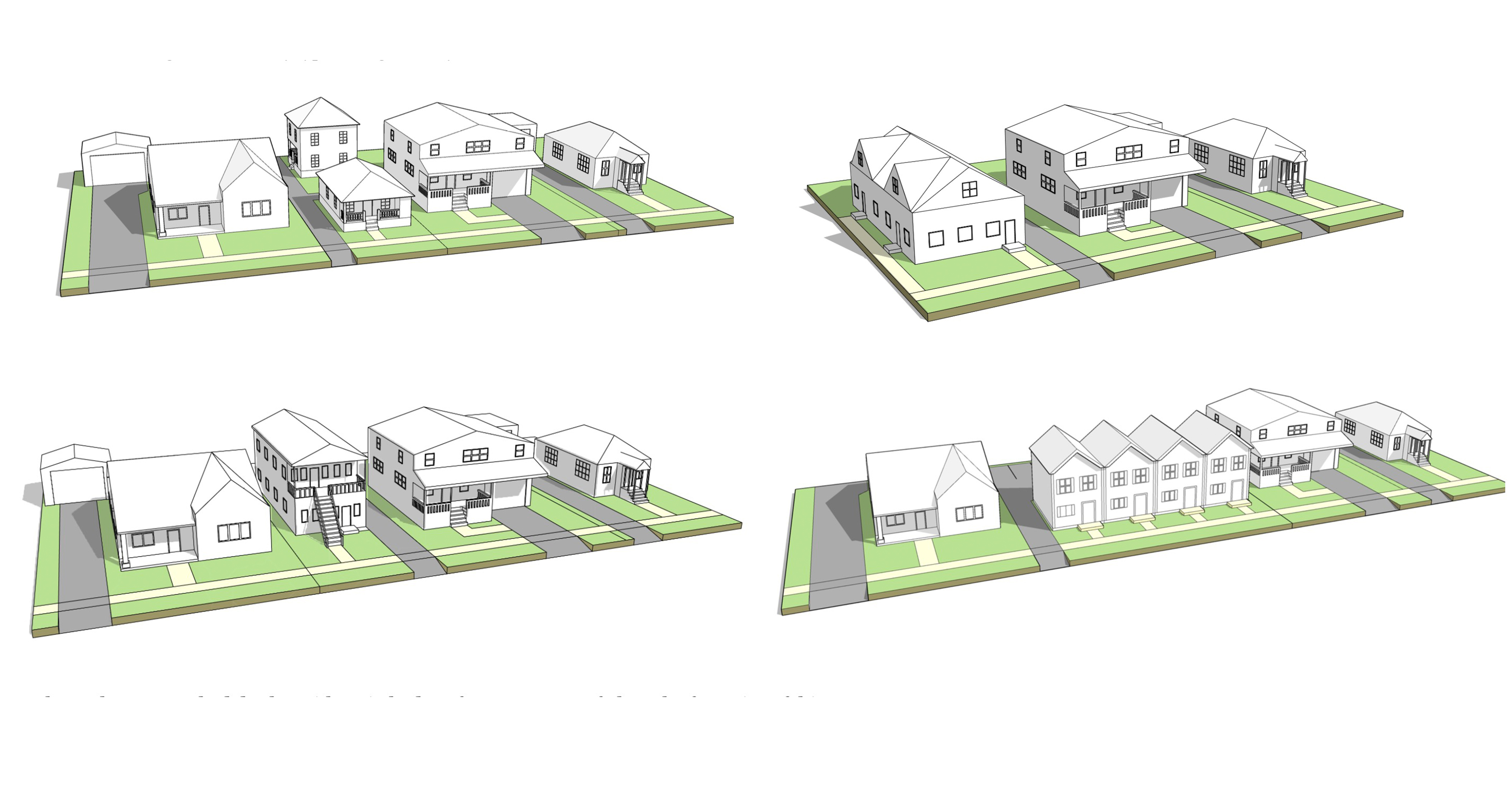 These renderings show how various building types would look on various lot sizes within the six residential zones that would be amended within the city's zone amendment proposal.
