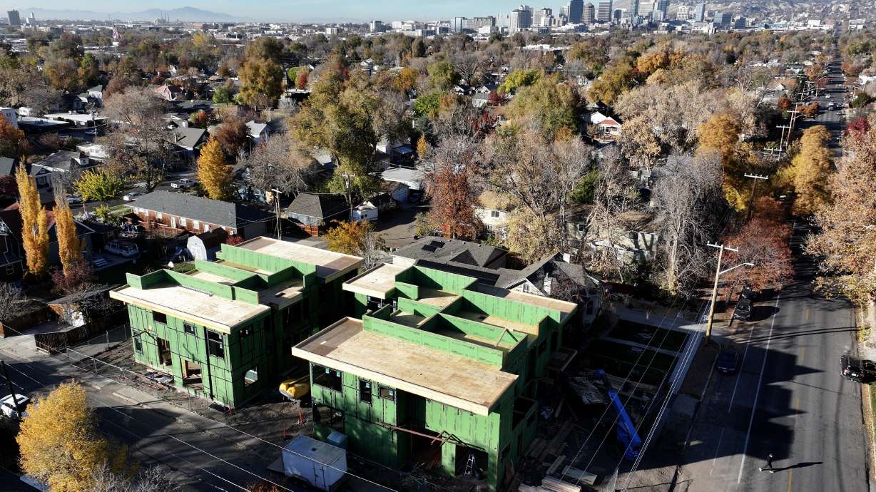 Condominiums are under construction in Salt Lake City on Nov. 11, 2025. City leaders voted on Tuesday to change the city's utility impact fee rate structure for the first time in 27 years.