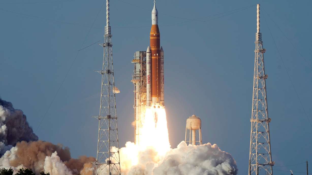 NASA's Artemis II moon rocket lifts off from the Kennedy Space Center's Launch Pad 39-B, Wednesday, in Cape Canaveral, Fla. The launch marked the thrilling leadoff in the push for a lunar landing by 2028.