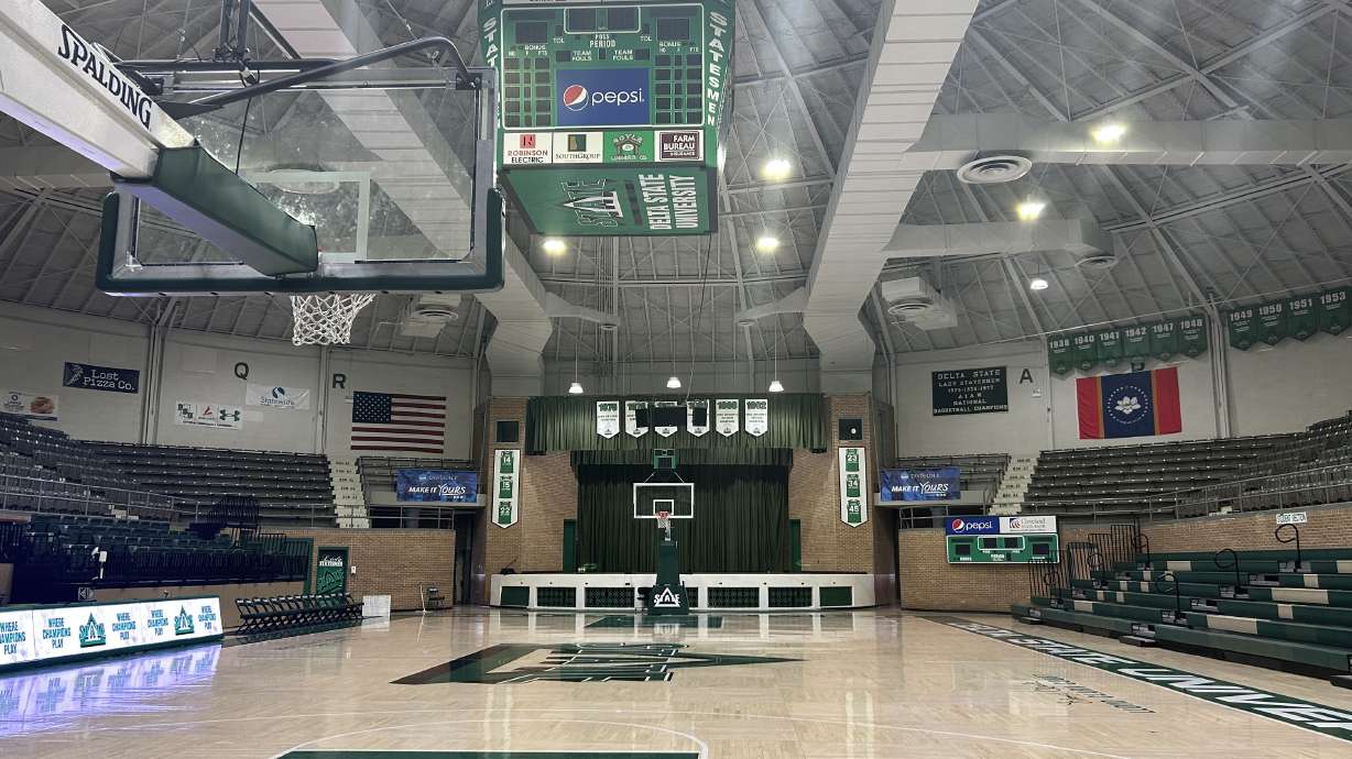 The Delta State basketball court is seen, Feb. 17, 2026, in Cleveland, Miss.