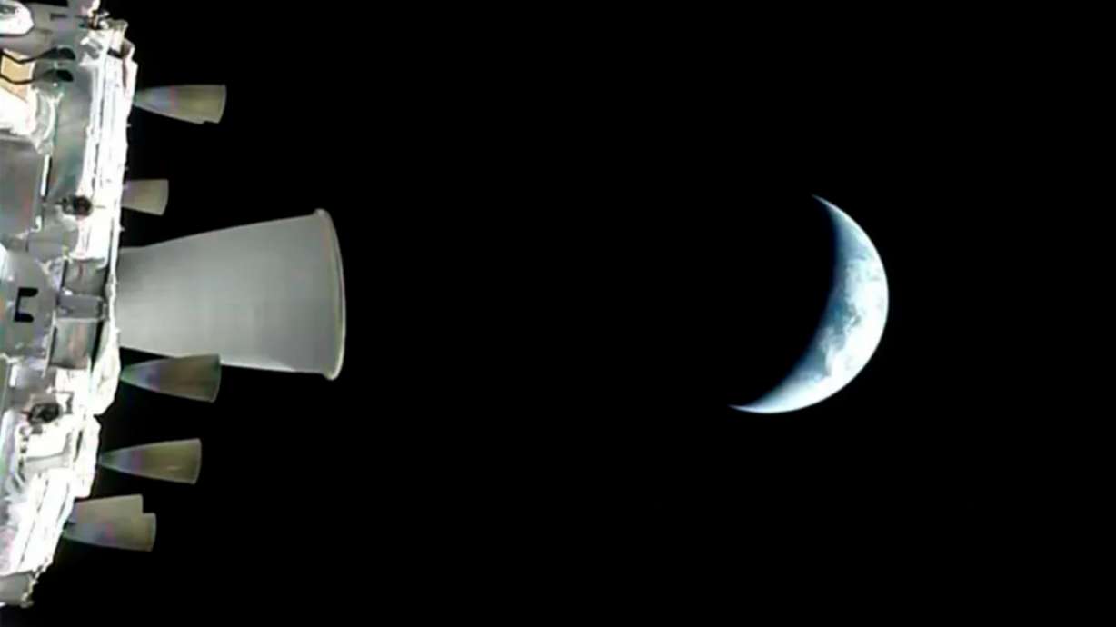 In this photo provided by NASA, a view of the Earth from NASA's Orion spacecraft as it orbits above the planet during the Artemis II test flight, on Thursday. The spacecraft set course for the moon after spending the first 25 hours in Earth's orbit.