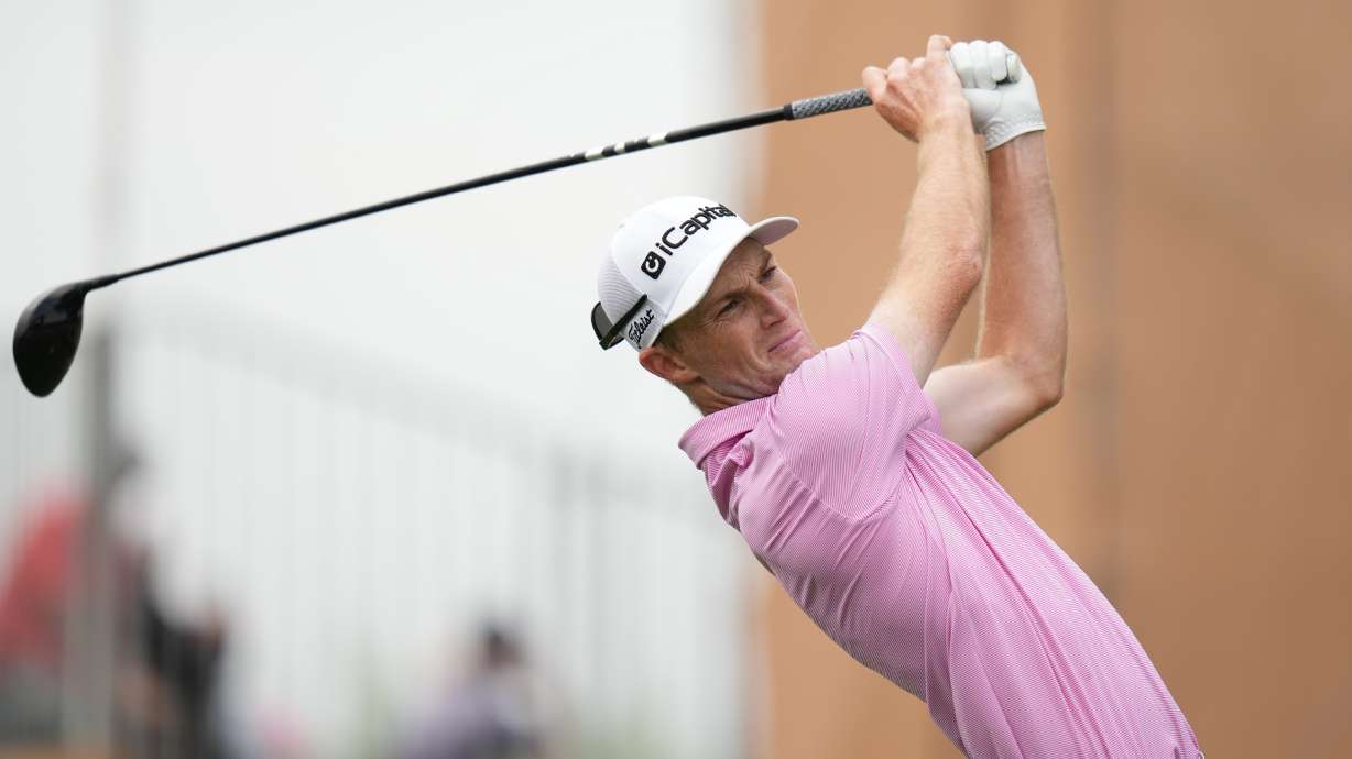 Will Zalatoris watches his drive off the eighth tee during the first round of the Valero Texas Open golf tournament in San Antonio, Thursday, April 2, 2026.