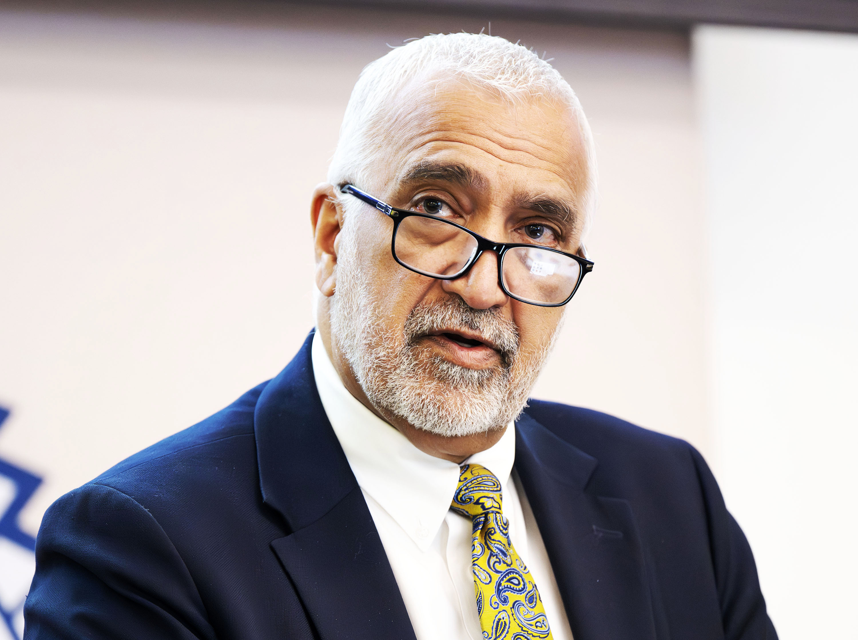 Salt Lake County District Attorney Sim Gill provides a walkthrough of the shooting of Carlos Felipe Ocampo-Flores during an availability at his office in Salt Lake City on April 3. Gill said his office is using AI to review evidence, but humans remain in control.