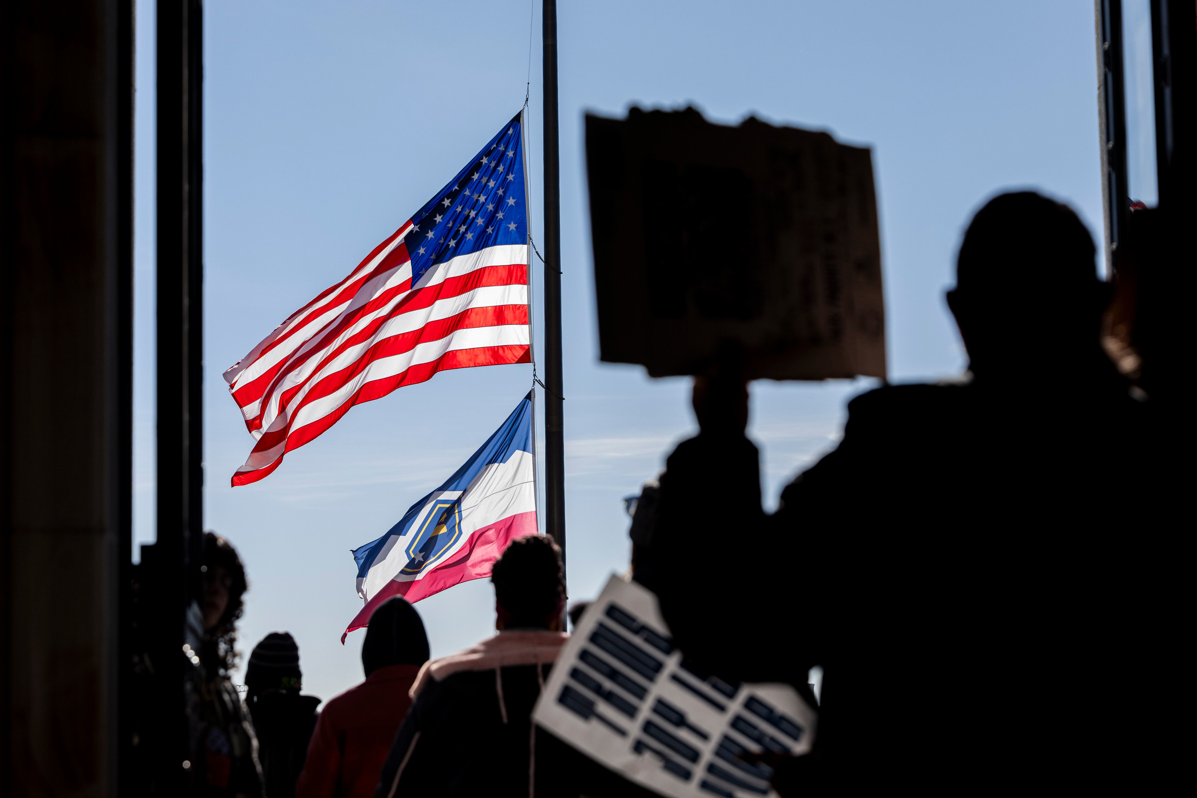 Protesters exit the building during a demonstration supporting transgender rights held at the state Capitol in Salt Lake City on the first day of the legislative session on Jan. 21, 2025. An international group recently criticized a Utah report on transgender youth treatments.