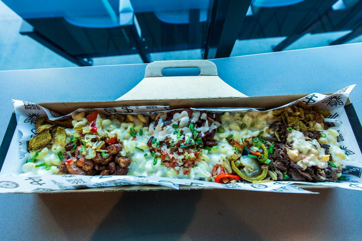 The "Mac Pack" is pictured at The Ballpark at America First Square in South Jordan on Friday. It's another new item at the ballpark this year.