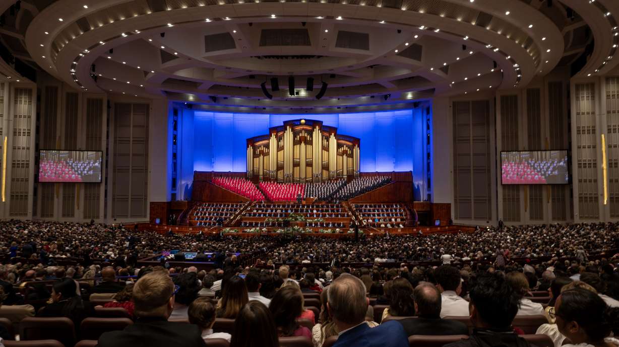 The Tabernacle Choir at Temple Square sings at the Conference Center in Salt Lake City on April 5. The Church of Jesus Christ of Latter-day Saints issued an invitation to the October conference on Thursday.