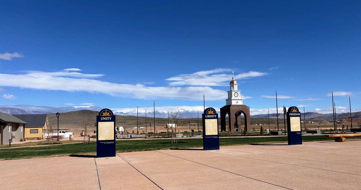 The Declaration of Independence, the Constitution and the Bill of Rights are displayed at Liberty Village outside Hurricane, Washington County.