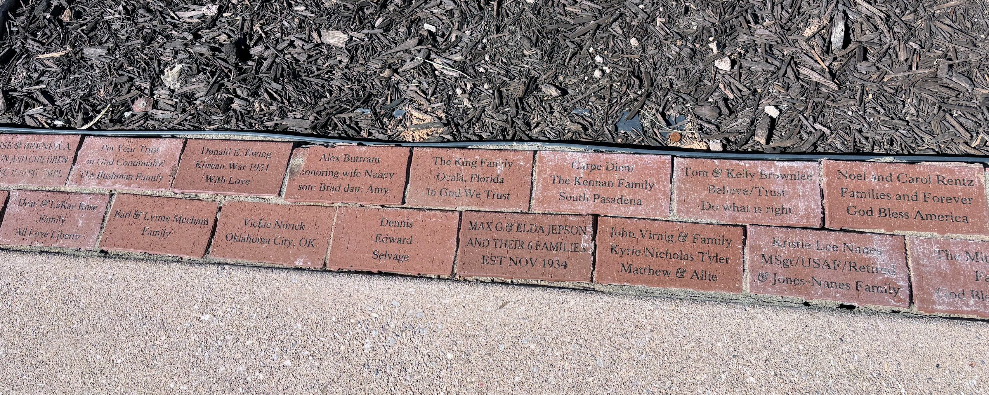 Commemorative bricks line 13 Colonies Plaza at Liberty Village outside Hurricane, Washington County.