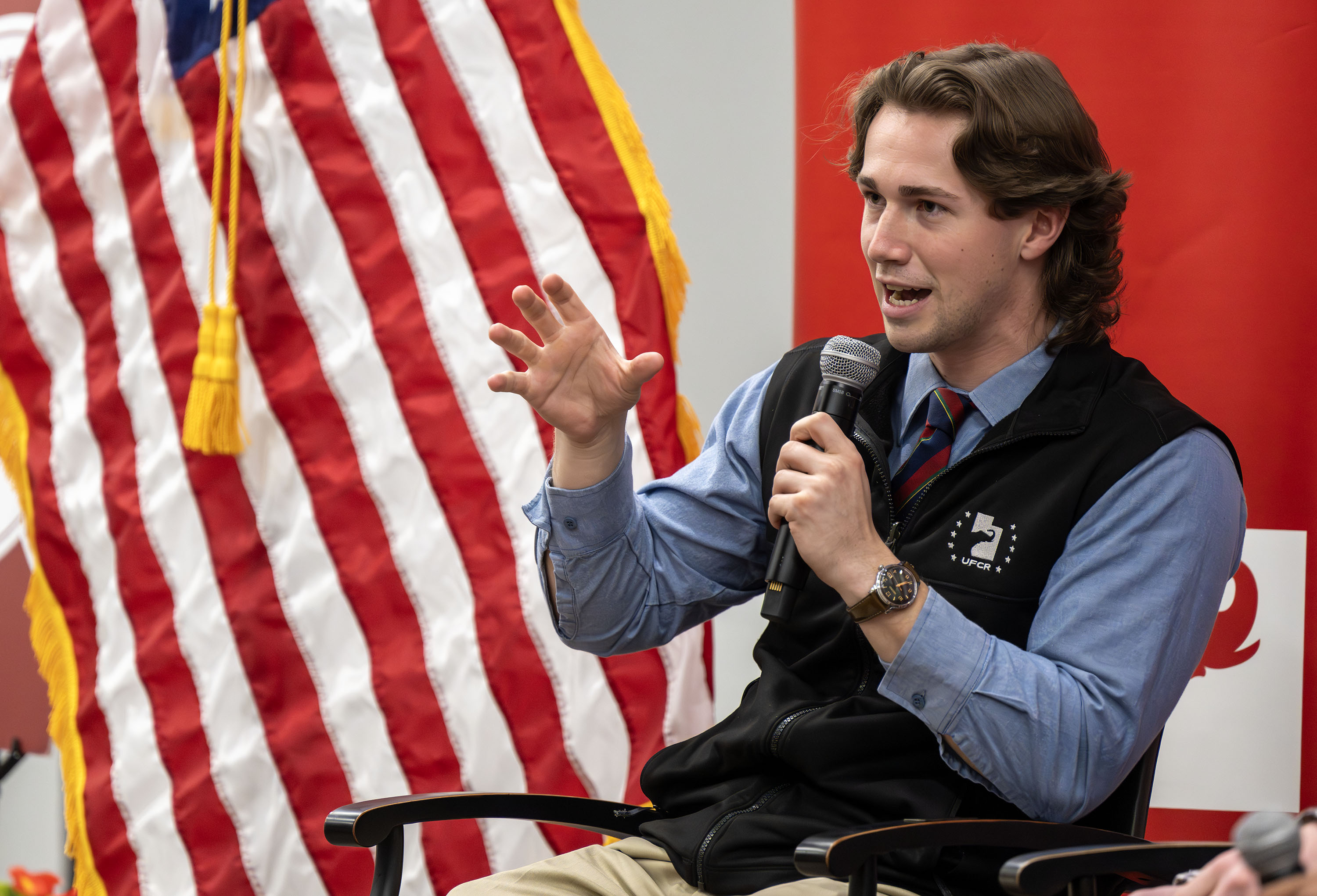 Kai Schwemmer speaks at an event at the University of Utah in Salt Lake City on March 4.