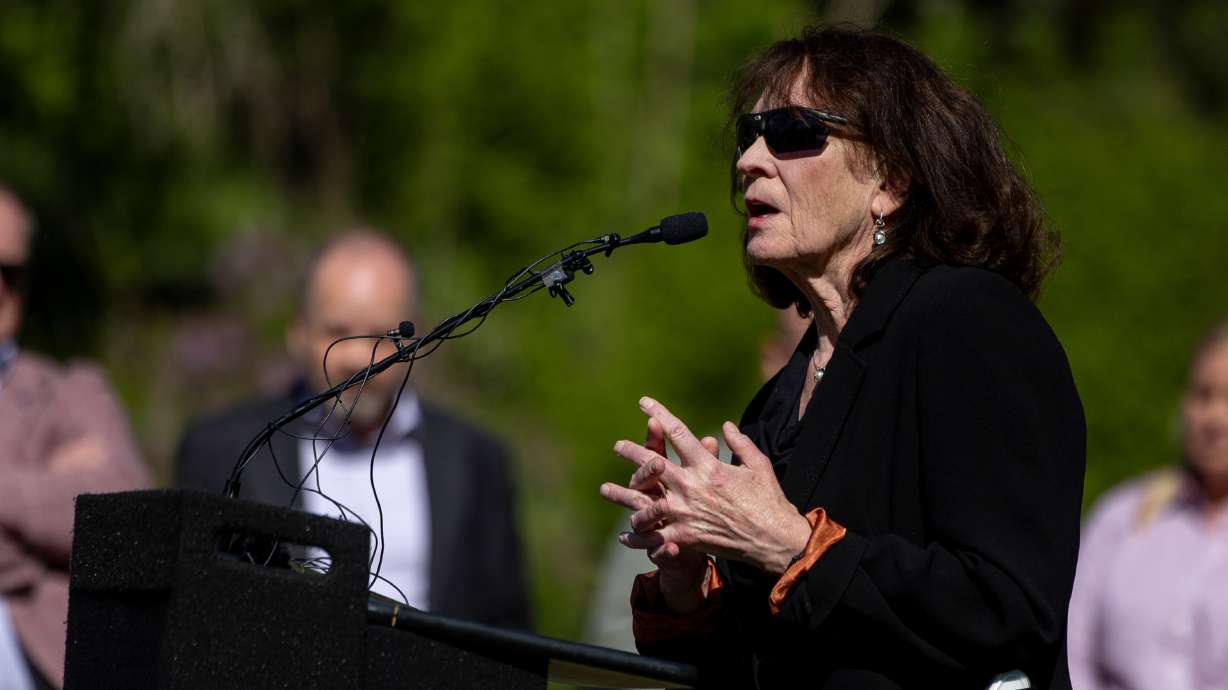 Marcelle Shoop speaks during a press conference announcing the release of new water shares for the Great Salt Lake at Memory Grove in Salt Lake City on Monday.