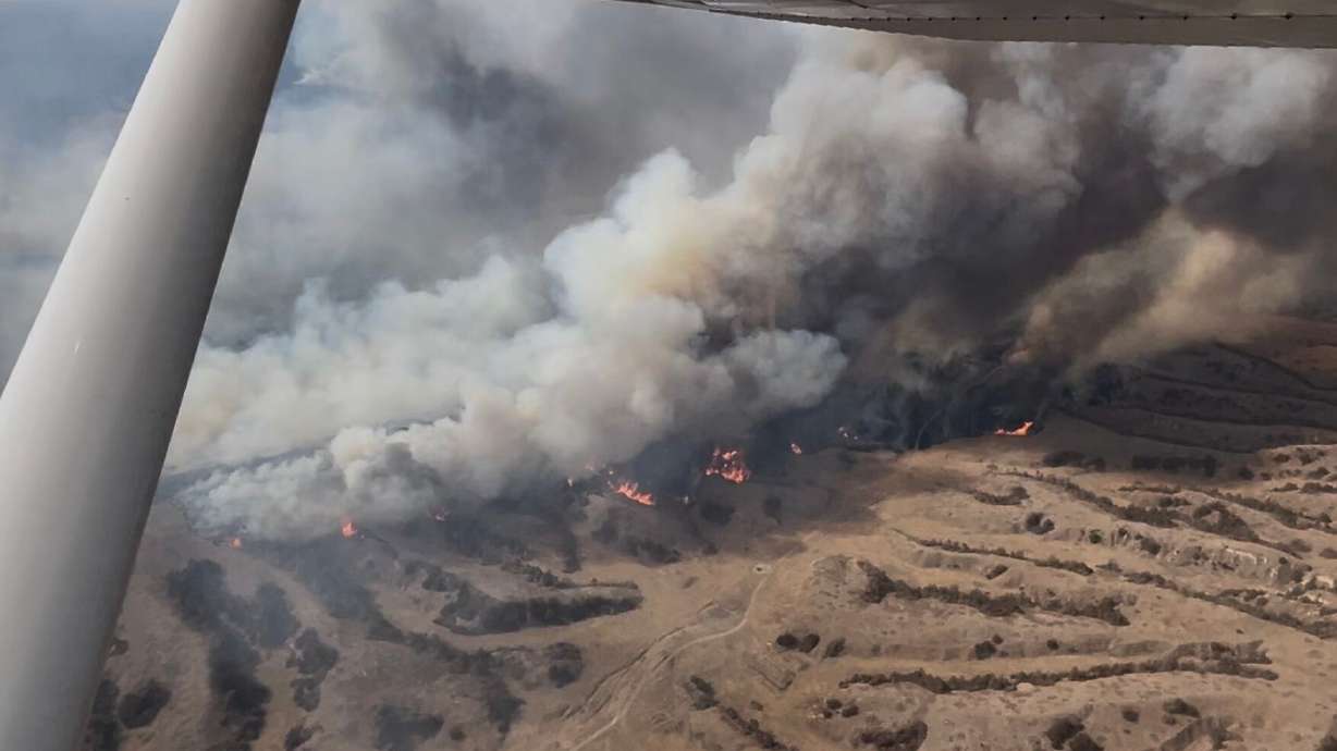 This image made from a video provided by the Nebraska State Patrol shows the Cottonwood Fire in Dawson County, Neb., on March 13. Wildfires are ahead of schedule in the West.