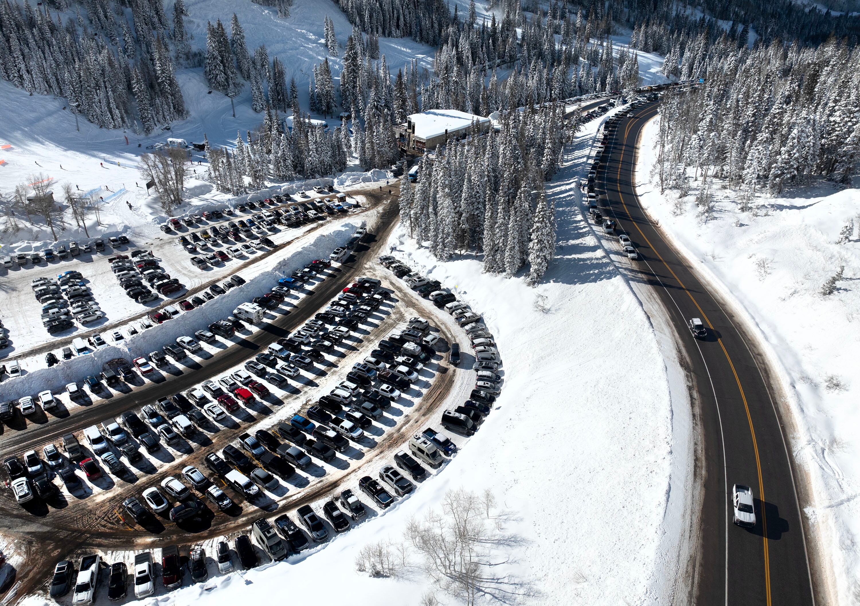 One of the parking lots at Snowbird is pictured in Little Cottonwood Canyon on Jan. 9. Adding to issues with ticket and pass prices are congested roads and crowded slopes.