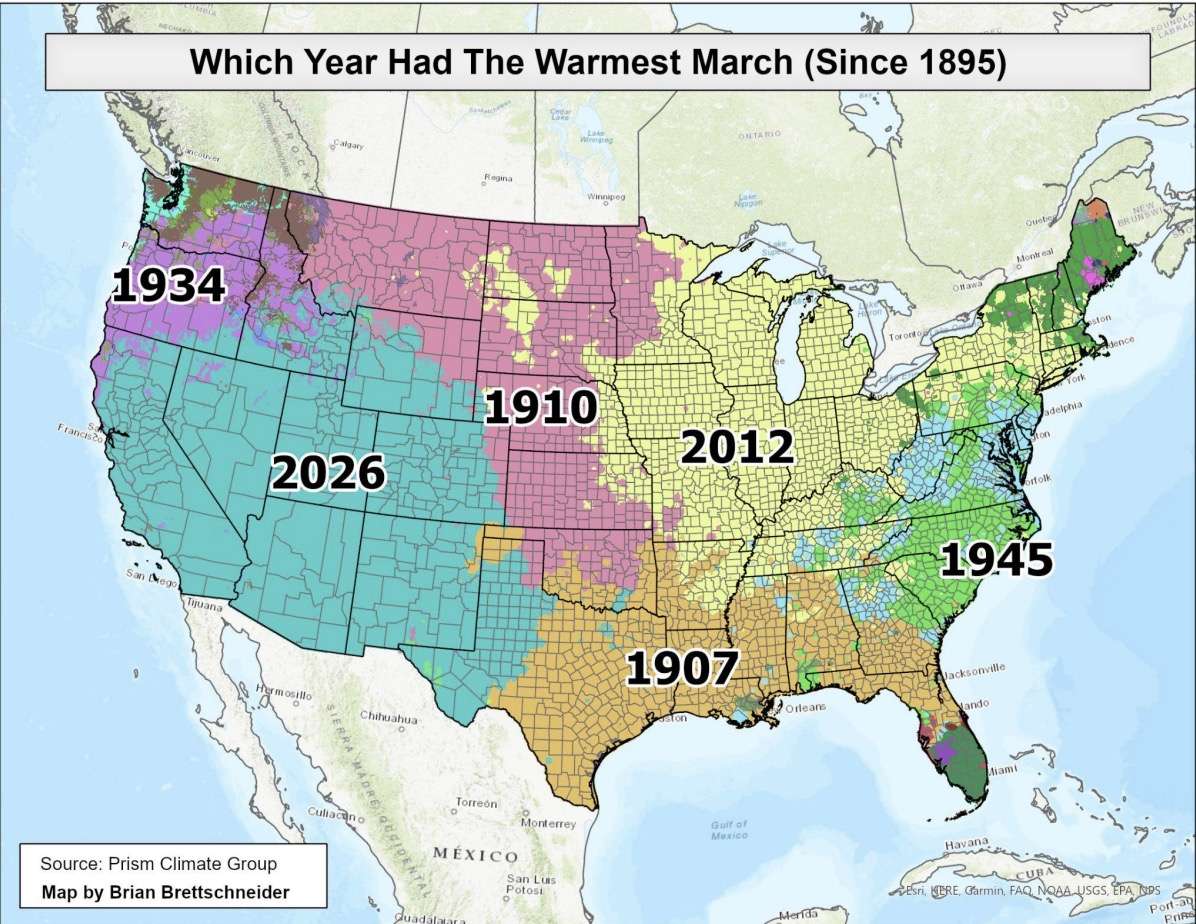 This graph shows the warmest March on record across the U.S. since 1895. A high-pressure system that set up over the Southwest last month, producing June-like weather in Utah, shattered Marc temperature records across the region.