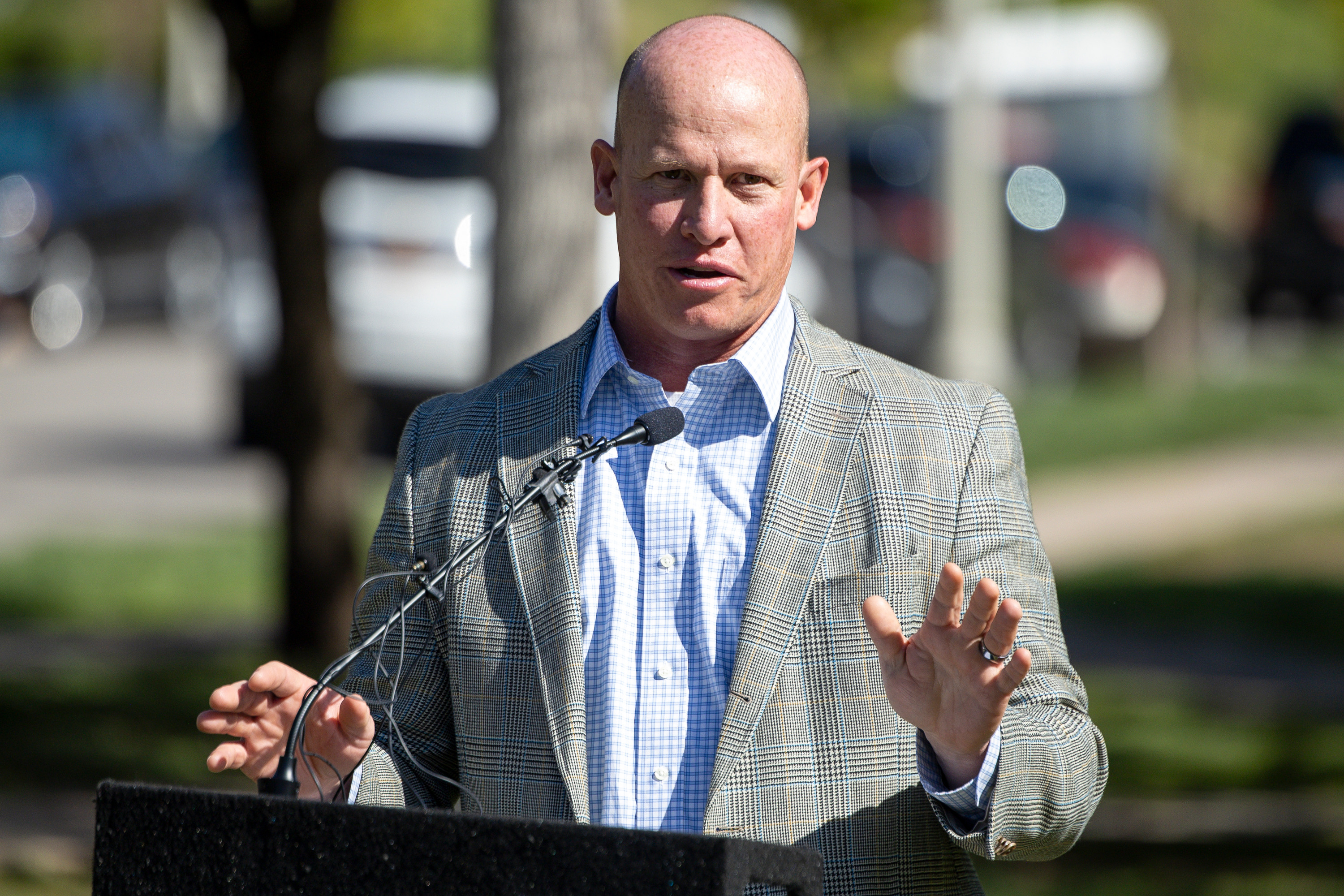 Joel Ferry, director of the Utah Department of Natural Resources, speaks during a press conference announcing the release of new water shares for Great Salt Lake at Memory Grove Park in Salt Lake City on Monday. President Donald Trump is seeking $1 billion toward Great Salt Lake restoration programs from a request that Utah leaders presented him earlier this year.