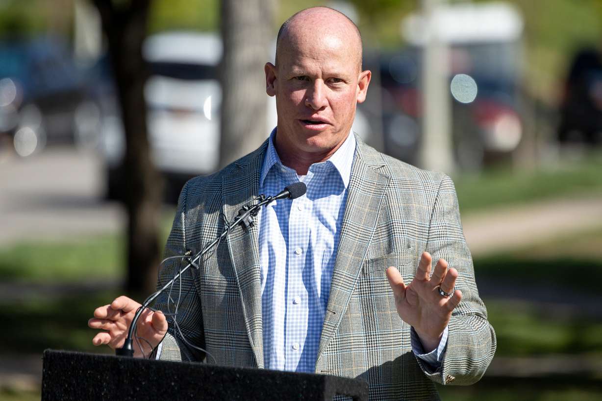 Joel Ferry, director of the Utah Department of Natural Resources, speaks during a press conference announcing the release of new water shares for Great Salt Lake at Memory Grove Park in Salt Lake City on Monday. President Donald Trump is seeking $1 billion toward Great Salt Lake restoration programs from a request that Utah leaders presented him earlier this year.