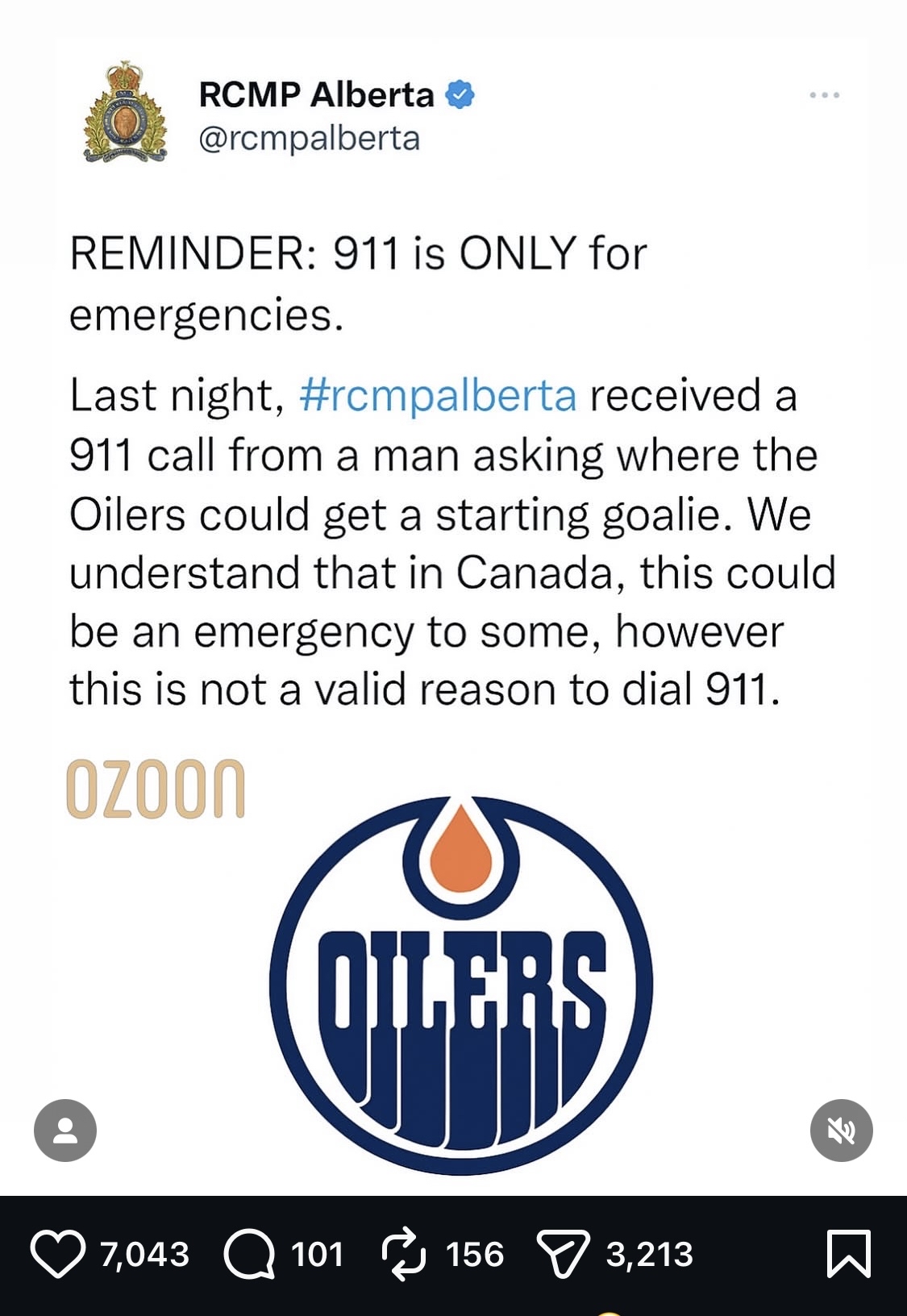 Police in Alberta, Canda, reminded fans that complaining about goalkeeping isn't a reason to call 911.