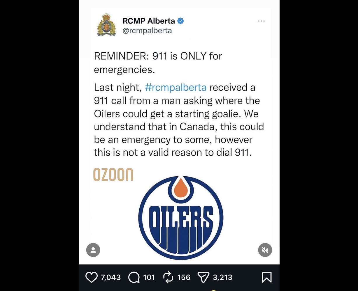 Police in Alberta, Canda, reminded fans that complaining about goalkeeping isn't a reason to call 911.