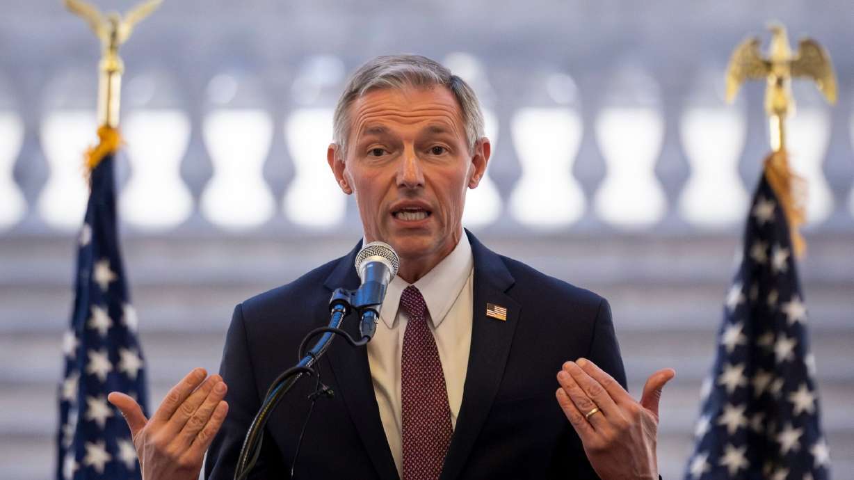 Rep. Mike Kennedy, R-Utah, speaks during a BYU Turning Point USA chapter event in the Capitol rotunda in Salt Lake City on Oct. 14, 2025.