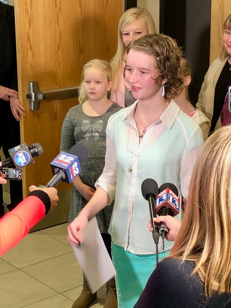 Deserae Turner speaks to reporters after a sentencing hearing for Jayzon Decker on Feb. 7, 2018, in Logan. A new state law taking effect next month would have allowed Decker and his friend to face upgraded charges for plotting to shoot and kill Turner.