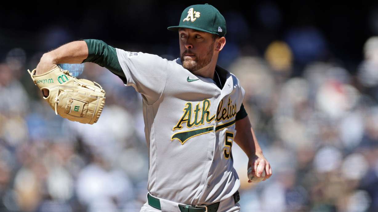 Athletics pitcher Jeffrey Springs throws during the first inning of a baseball game against the New York Yankees, Thursday, April 9, 2026, in New York.