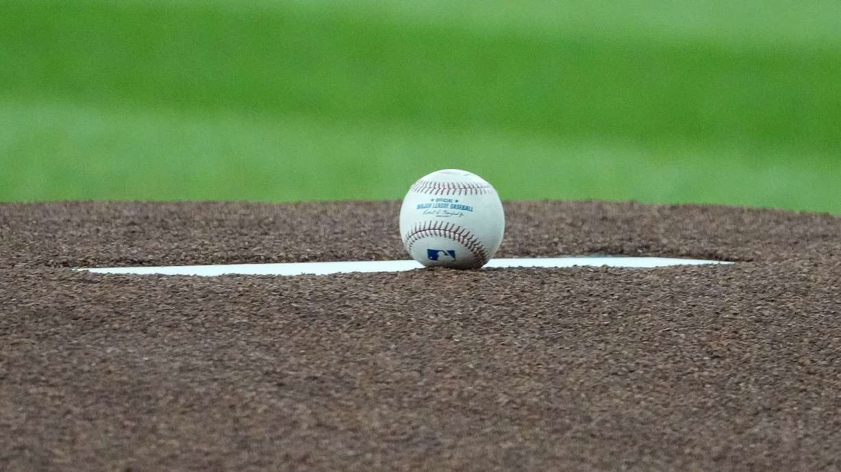 The Arizona Diamondbacks opening-day ball rests on the pitchers mound before their baseball game with the Detroit Tigers Monday, March 30, 2026, in Phoenix.