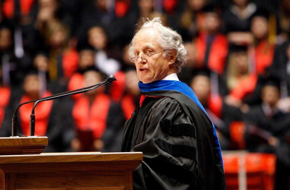 Mario R. Capecchi, distinguished professor of human genetics and biology and 2007 Nobel Laureate in physiology or medicine, gives the commencement address at the University of Utah at the Huntsman Center in Salt Lake City, May 2, 2008. Capecchi was ranked No. 54 on Forbes' list of its 250 greatest self-made Americans.