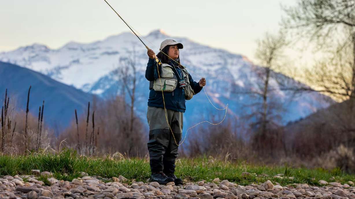 Rebeca Granillo, a fly-fishing instructor from Millcreek, fishes along the Provo River near Charleston on Wednesday.