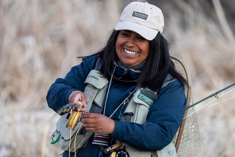 Rebeca Granillo, a fly-fishing instructor from Millcreek, fishes along the Provo River near Charleston on Wednesday, April 8, 2026.