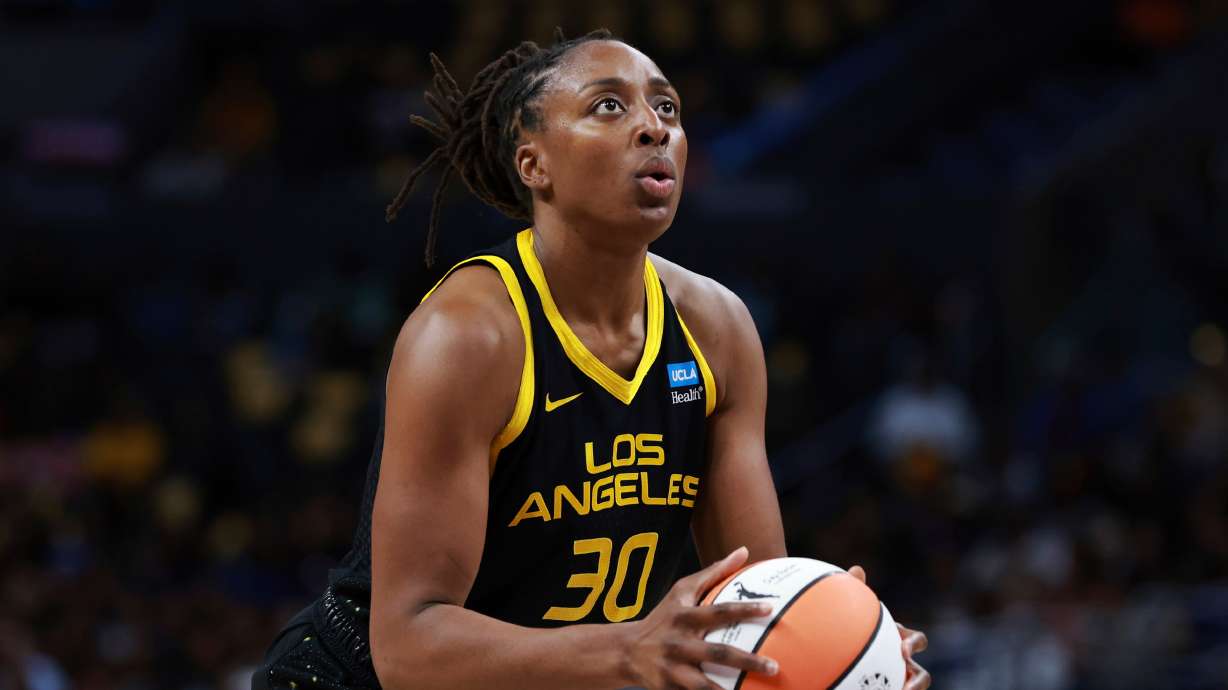 FILE - Los Angeles Sparks forward Nneka Ogwumike (30) against the Phoenix Mercury during a WNBA basketball game, Friday, May 19, 2023, in Los Angeles.