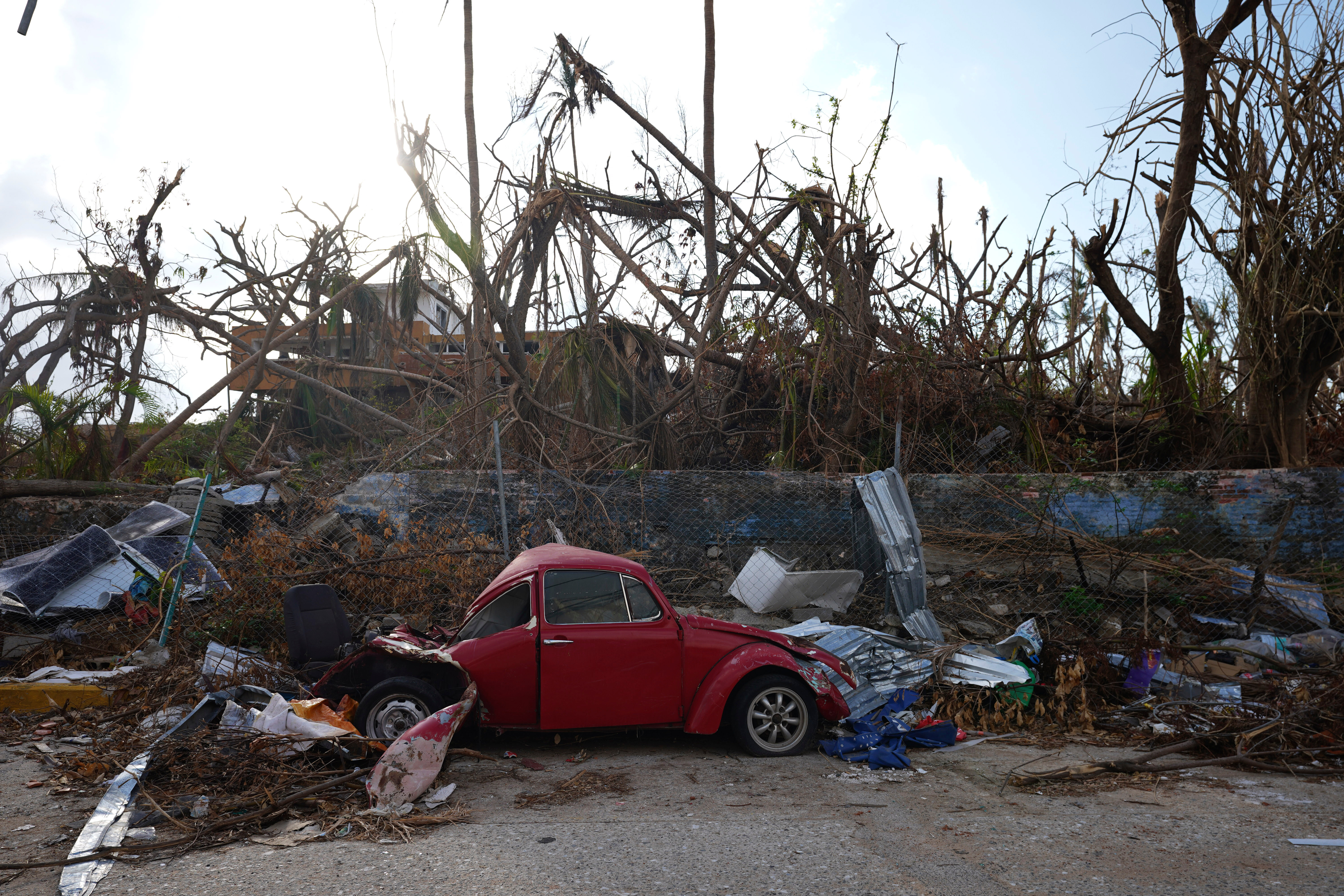 The Hotel Flamingo is surrounded by debris in the aftermath of Hurricane Otis, in Acapulco, Mexico, Nov. 10, 2023. With powerful Hurricane Polo swirling near the coast on Thursday, many residents who lived through Otis are on edge.