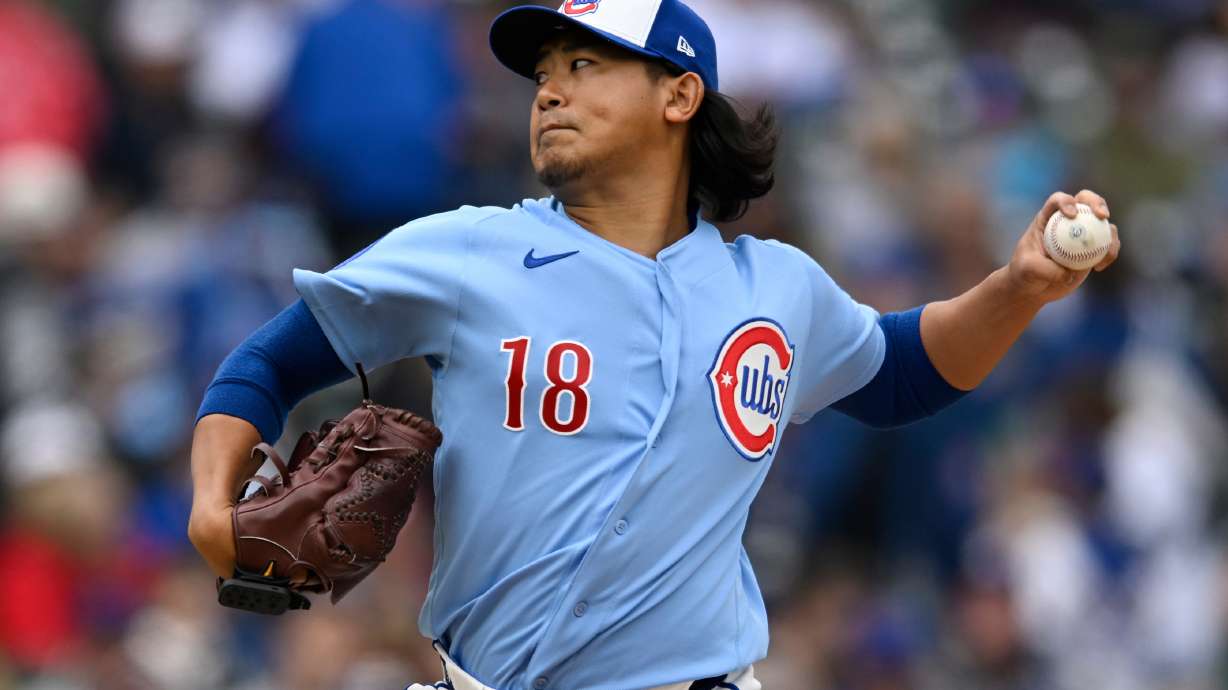Chicago Cubs starter Shota Imanaga delivers a pitch during the first inning of a baseball game against the Pittsburgh Pirates in Chicago, Friday, April 10, 2026.