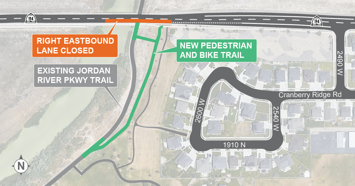 UDOT has created a detour for people using  a section of the Jordan River Parkway Trail in Lehi due to construction of the new 2100 North freeway.