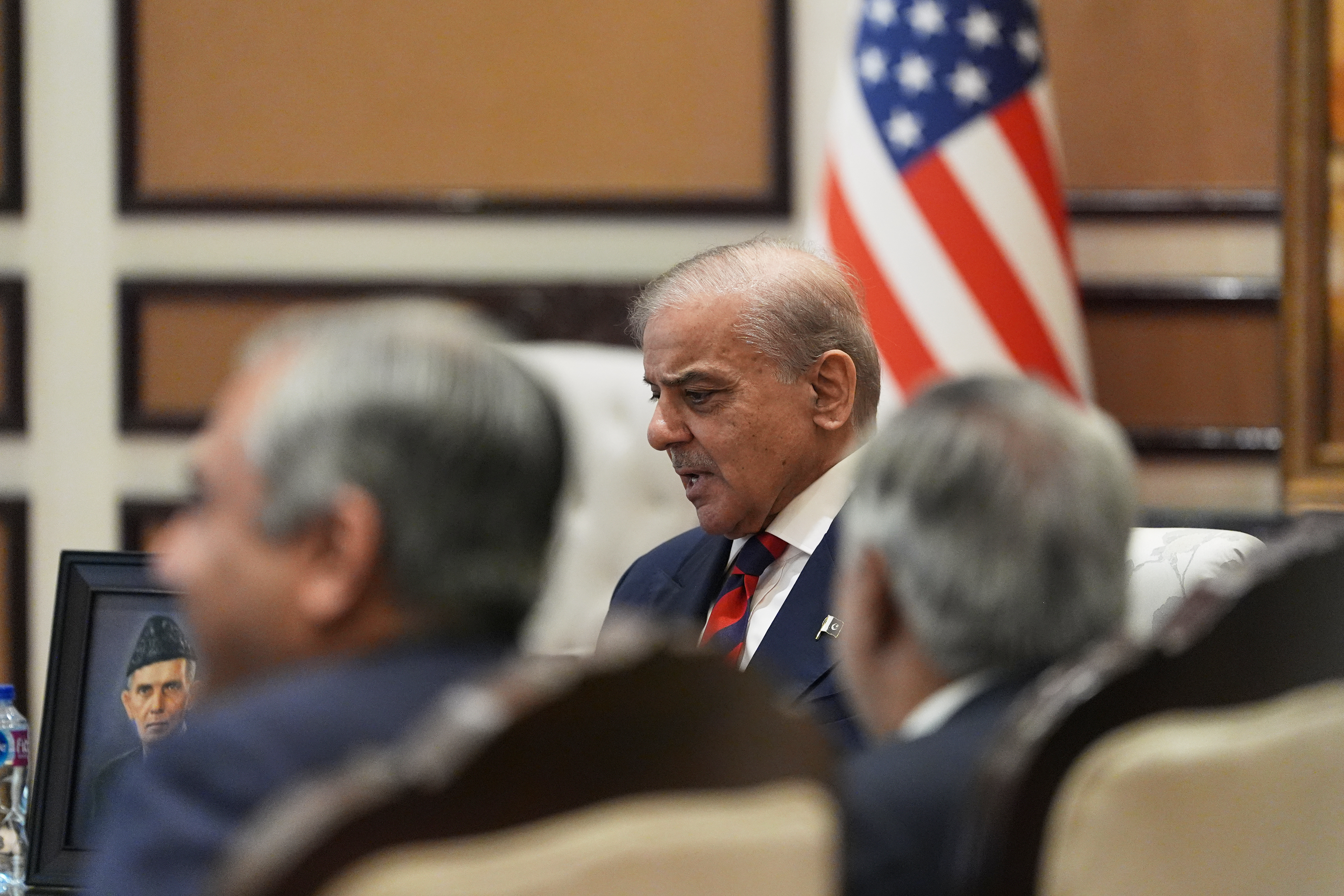 Pakistan's Prime Minister Shehbaz Sharif meets with Vice President JD Vance about Iran, April 11, in Islamabad. Sharif said on Friday that the U.S. and Iran had agreed to wording of a deal to end their war, saying peace had "never been this close."