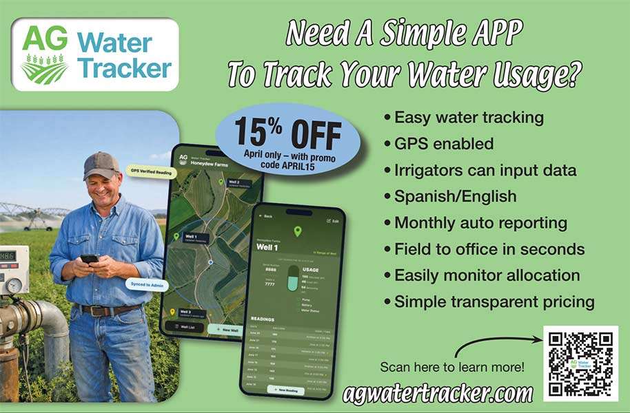 An advertisement promoting the the Ag Water Tracker app. Anderson said he's looking to help eastern Idaho farmers navigate another dry summer through launching the app.