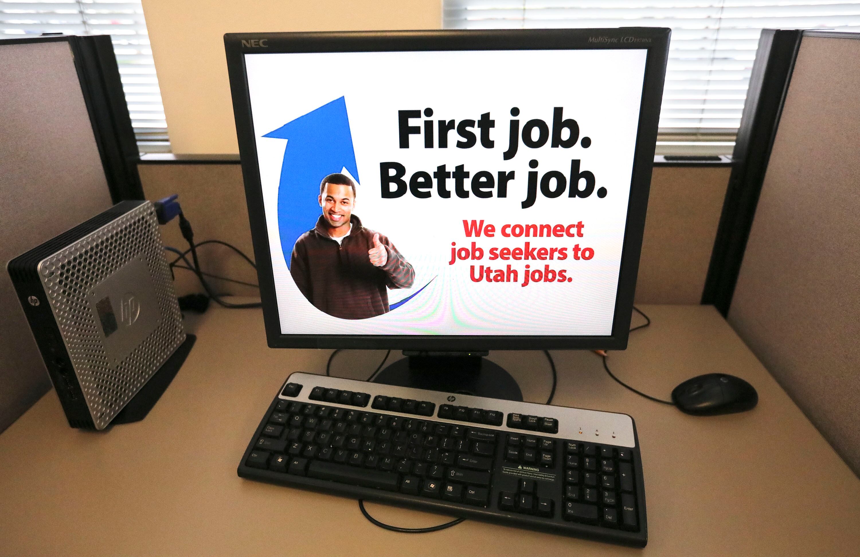 A computer at the Department of Workforce Services in Taylorsville on April 15, 2021. Department specialist Troy Lamb said networking is the best bet in a job search.