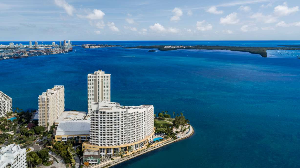 This undated photo provided by Swire Properties in April 2026 shows the Mandarin Oriental, Miami on Brickell Key.