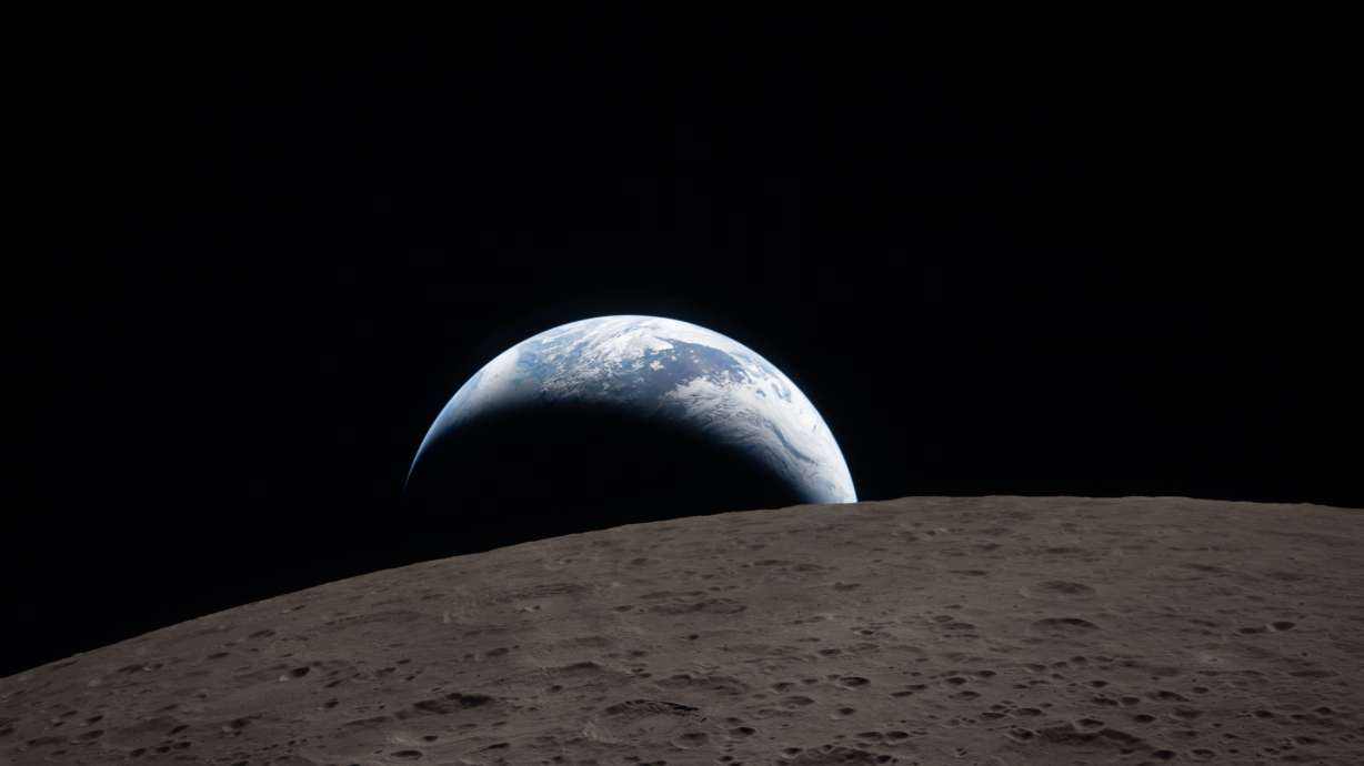 In this image provided by NASA, The Artemis II crew captured this view of an Earthset on Monday, as they flew around the Moon.
