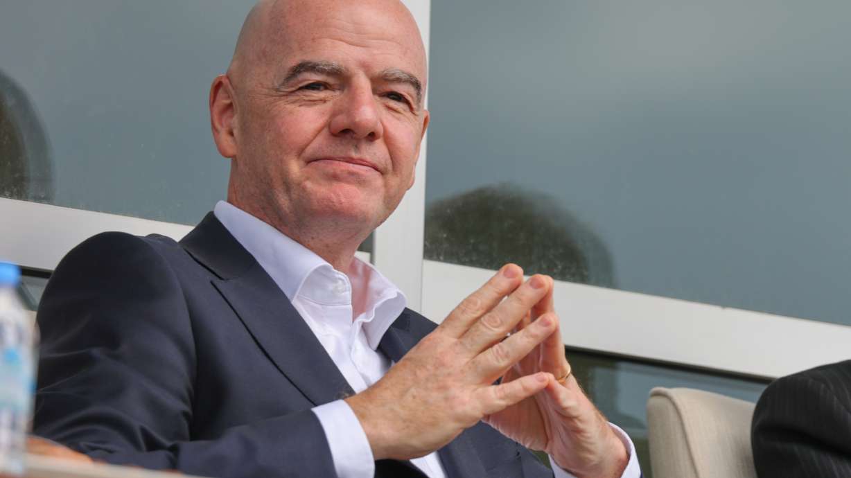 FIFA President Gianni Infantino follows a friendly soccer match between Iran and Costa Rica, in Antalya, southern Turkey, Tuesday, March 31, 2026.
