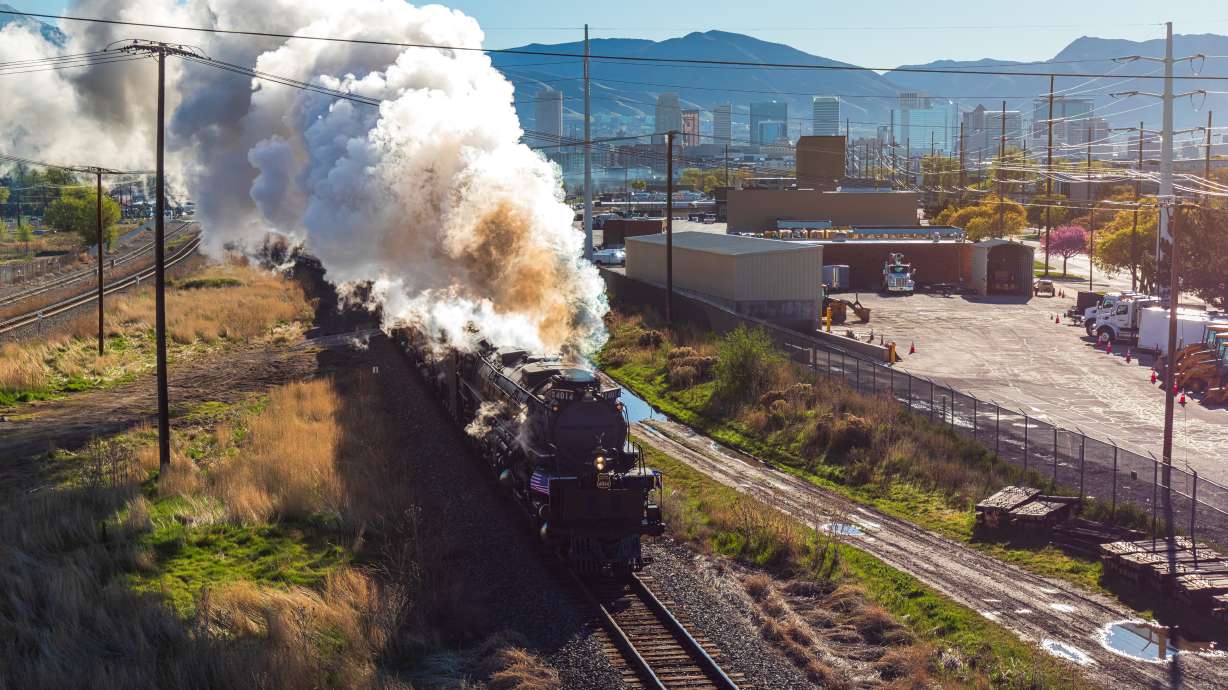Union Pacific's Big Boy No. 4014, the world's largest operating steam locomotive, departs Salt Lake City on April 4. The train, with Utah ties, is making East Coast rounds for the first time.