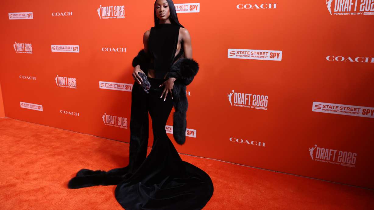 LSU guard Flau'jae Johnson poses before the WNBA basketball draft Monday, April 13, 2026, in New York.