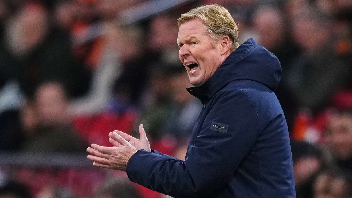 FILE - Netherlands' coach Ronald Koeman reacts during a World Cup 2026 group G qualifying soccer match between Netherlands and Lithuania in Amsterdam, Netherlands, Monday, Nov. 17, 2025.