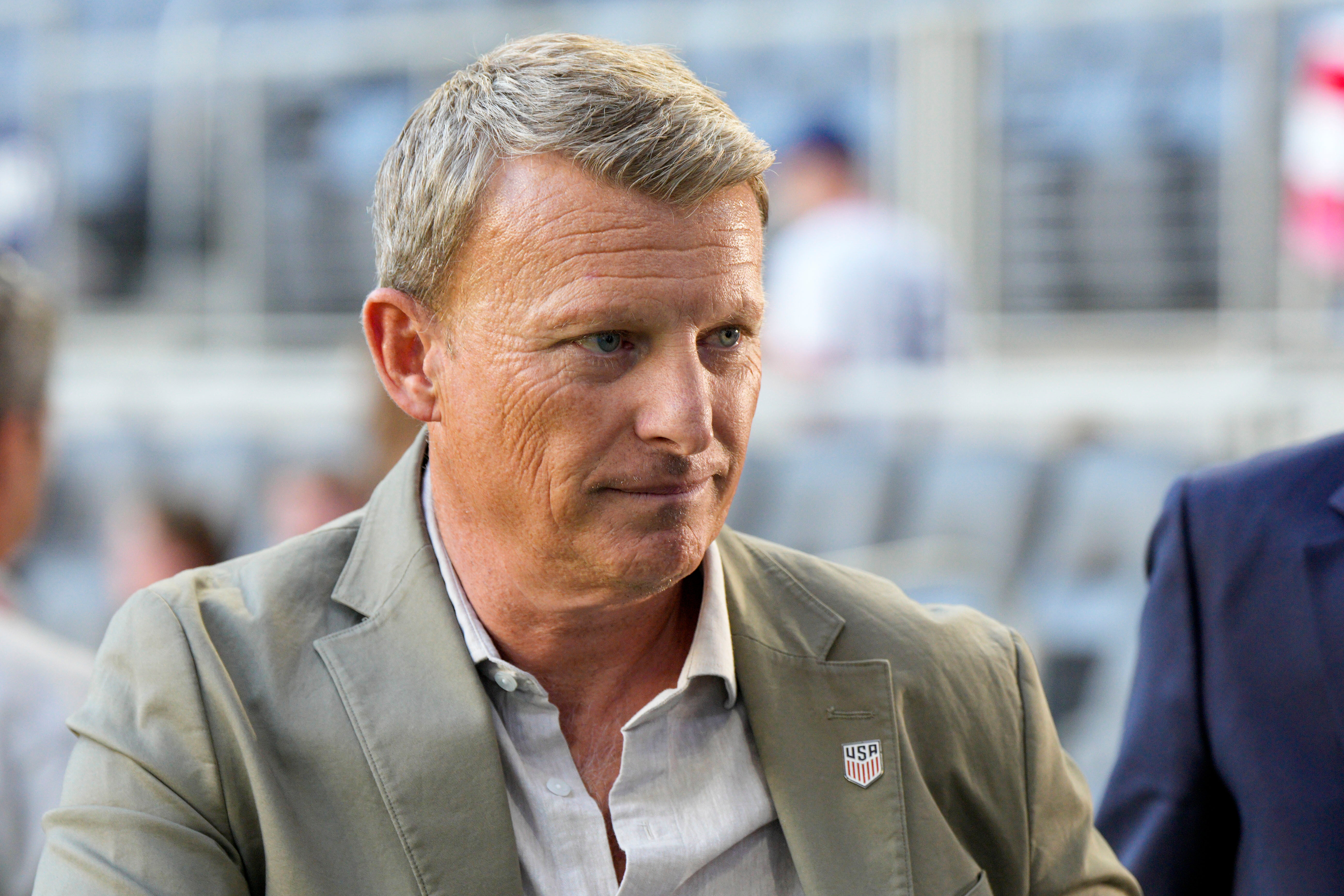 FILE - U.S. Soccer Federation sporting director Matt Crocker atteneds the international friendly soccer match between the United States and New Zealand, Tuesday, Sept. 10, 2024, in Cincinnati. 