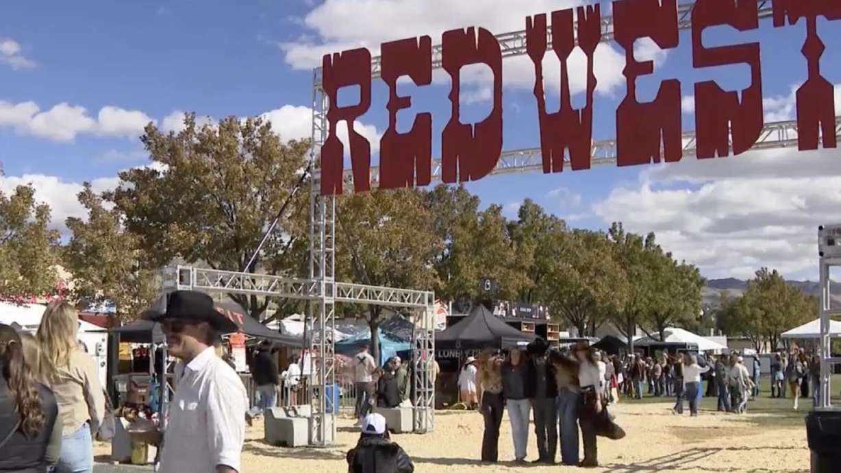 Organizers set up for the Redwest Music Festival at the Utah State Fairpark in Salt Lake City on Oct. 12, 2025. The festival returns to the Fairpark this October with a two-day lineup.