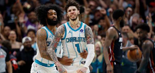 LaMelo Ball punches team mascot Hugo twice after Hornets knock Heat out of play-in tournament