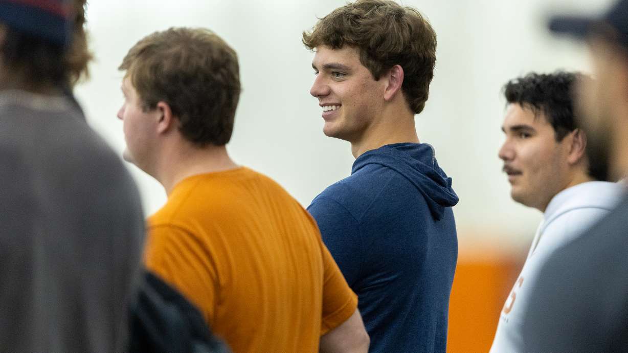 Texas quarterback Arch Manning attends the school's NFL football pro day as a spectator, Tuesday, March 24, 2026, in Austin, Texas.