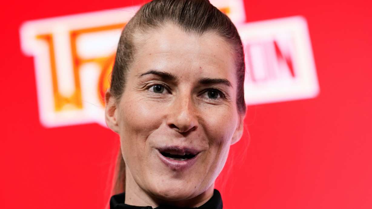 New head coach of German Bundesliga soccer club 1. FC Union Berlin Marie-Louise Eta attends a press conference in Berlin, Germany, Thursday, April 16, 2026.