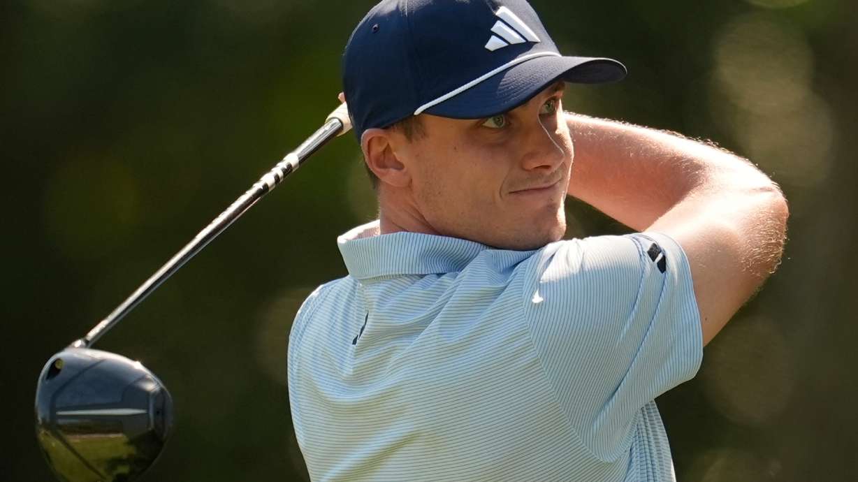 Ludvig Aberg, of Sweden, hits from the third tee during the first round at the RBC Heritage golf tournament, Thursday, April 16, 2026, in Hilton Head Island, S.C.