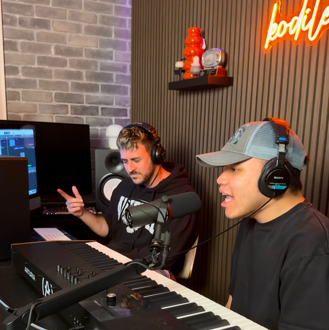 Kodi Lee works in the studio with his producer Blake Wisner. Lee, the winner of "America's Got Talent" in 2019, just released his debut album.